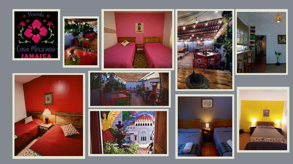 a collage of pictures of a hotel room at Posada Casa Mexicana Jamaica in Mexico City