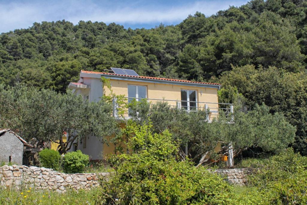 dom na zboczu wzgórza z drzewami w obiekcie Seaside secluded apartments Cove Skozanje, Hvar - 14899 w mieście Gdinj