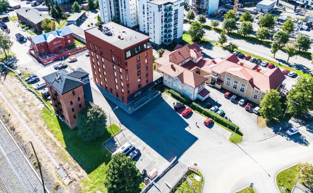 an overhead view of a building in a city at Hotelli-Ravintola Alma in Seinäjoki