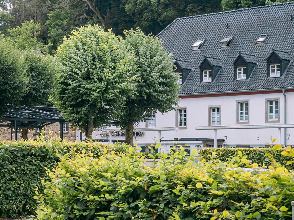 un bâtiment blanc avec un arbre devant lui dans l'établissement Romantikhotel Altenberger Hof, à Odenthal