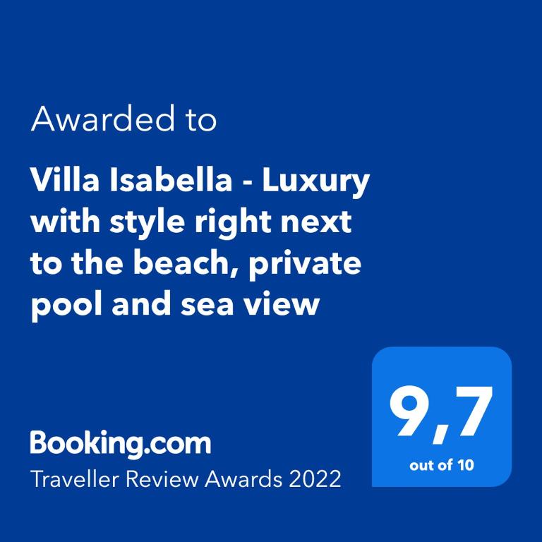 a screenshot of a cell phone with the text awarded to villa isabella luxury at Apartments Villa Isabella in Opatija