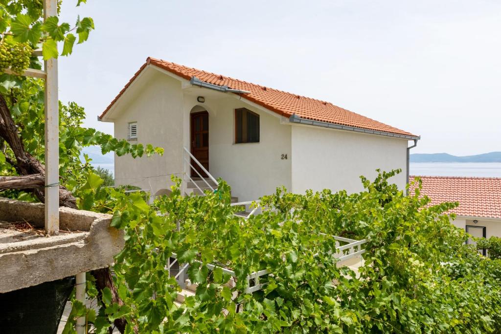 een huis met wijnstokken ervoor bij Apartments by the sea Pisak, Omis - 15177 in Mimice