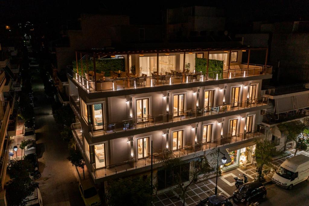 an overhead view of a building with lights at AGORA luxury BOUTIQUE HOTEL in Loutraki
