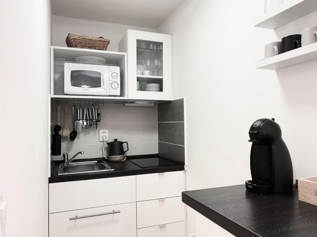 Kuchyň nebo kuchyňský kout v ubytování Plně vybavený apartmán na úpatí Jizerských hor