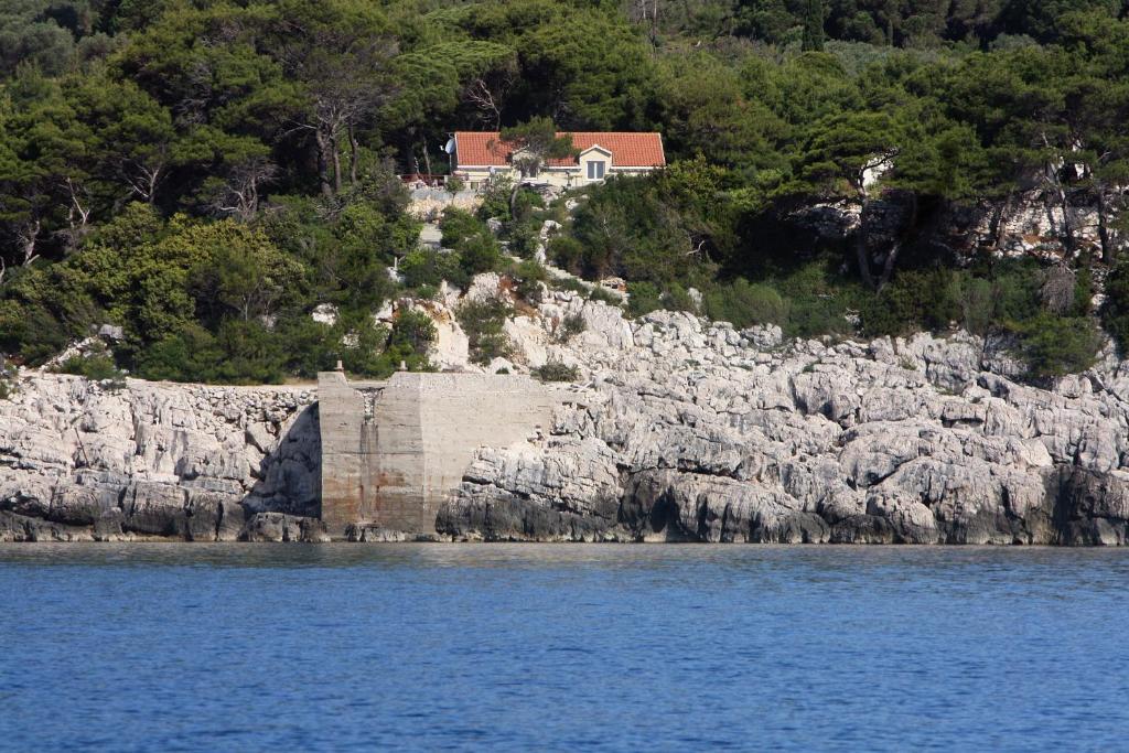 a house on the side of a rocky cliff at Rooms with a swimming pool Cove Saplunara, Mljet - 401 in Maranovići