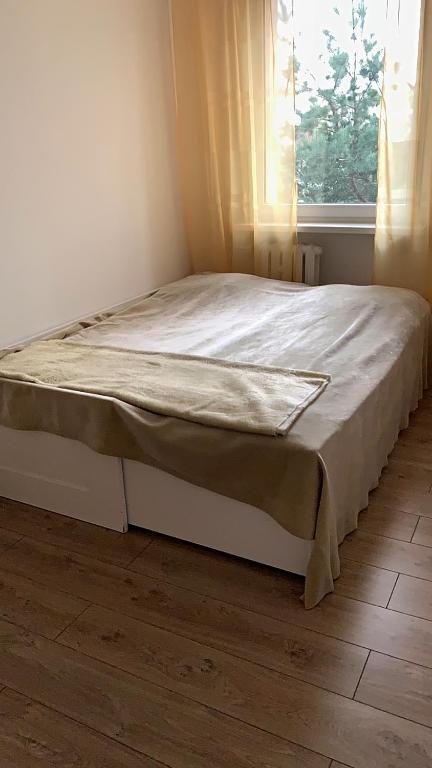een bed in een kamer met een raam bij Wiśnia in Malbork