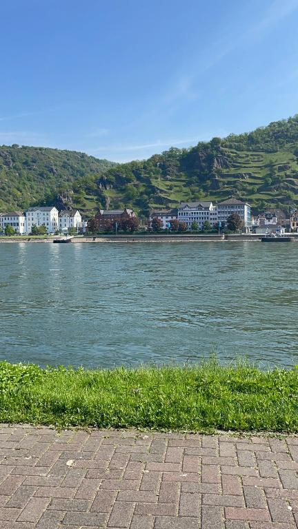 a body of water with a town in the background at Good times in St. Goar (Mit Fahrrad-Keller) in Sankt Goar