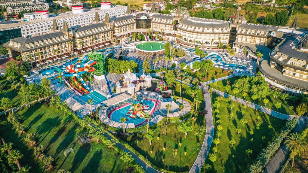 an aerial view of an amusement park with a water park at Crystal Prestige Elite in Kemer