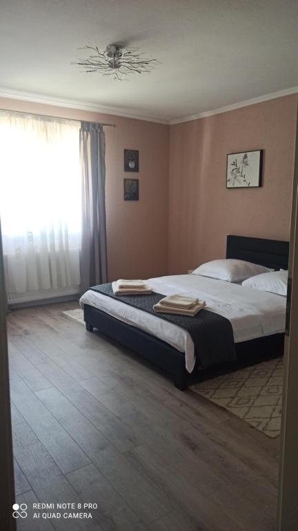 1 Schlafzimmer mit 2 Betten und einem Fenster in der Unterkunft Apartament Maria in Gura Humorului