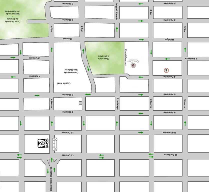 una mappa dei miglioramenti proposti all’intersezione delle strade di grafton di Hotel Calli Quetzalcoatl a Cholula