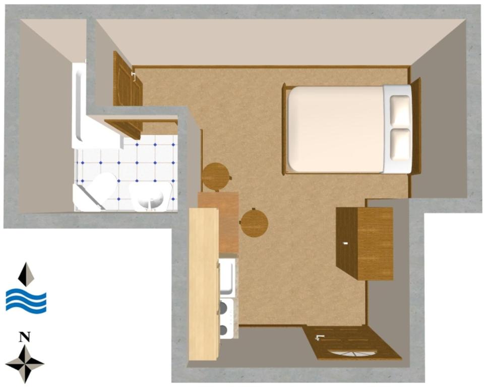 a floor plan of a small apartment with a room at Apartments and rooms by the sea Komiza, Vis - 2431 in Komiža