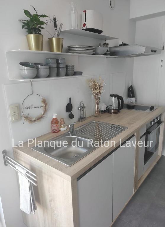 Kuchyň nebo kuchyňský kout v ubytování La planque du raton laveur