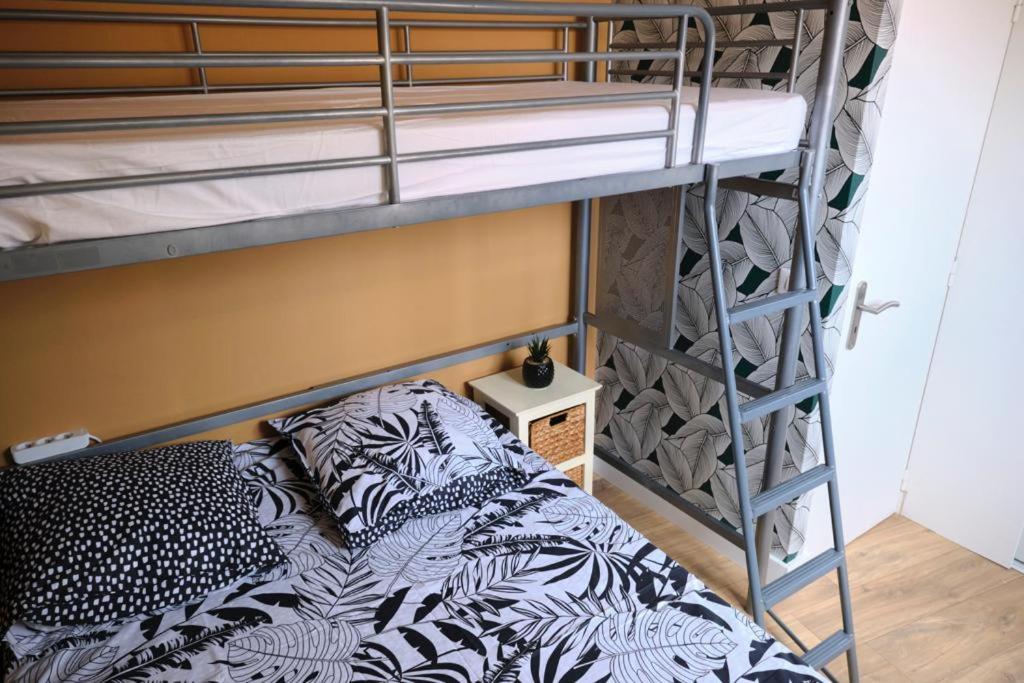 a bedroom with bunk beds with a bed in it at L'OSTRA de l'impasse in Portiragnes