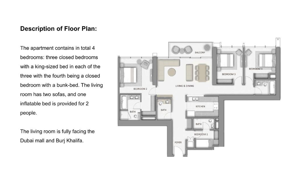 Půdorys ubytování Elite Royal Apartment - Panoramic Full Burj Khalifa, Fountain & Skyline View - ACed direct connection to Dubai Mall - Governor