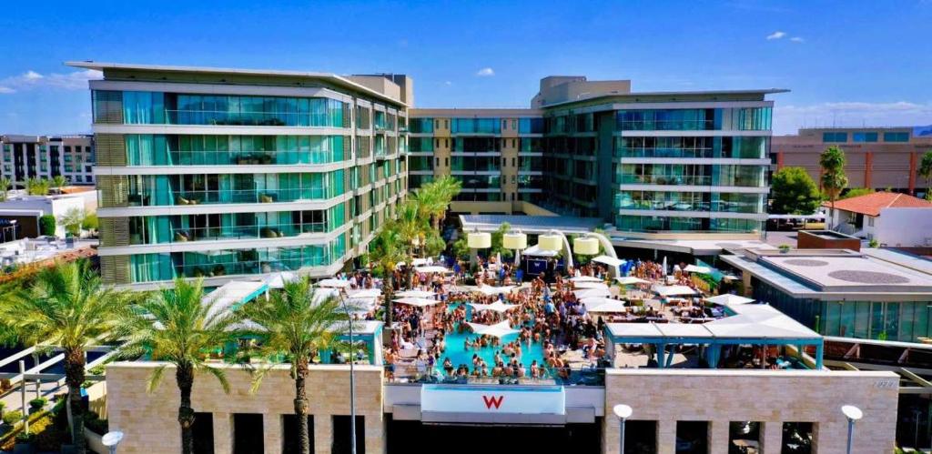 an aerial view of a resort with a pool at Modern Villa min walk to Scottsdale W Hotel & City Center in Scottsdale