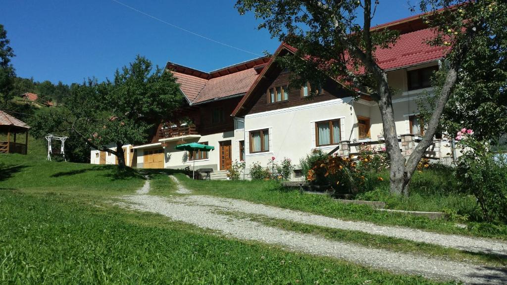 ein Haus mit Schotterstraße davor in der Unterkunft Pensiunea Laura in Bran