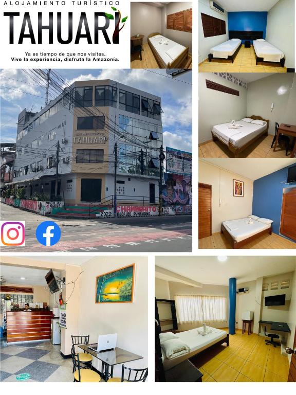 a collage of photos of a hotel room at Alojamiento Tahuari - Iquitos- Perú in Iquitos