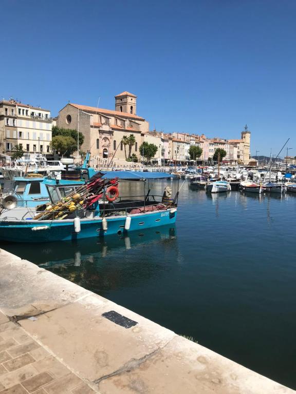 un groupe de bateaux est amarré dans un port dans l'établissement Appartement à 2 pas du Port de la Ciotat, à La Ciotat