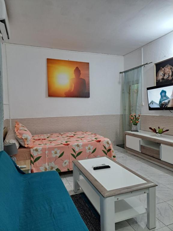 a hotel room with a bed and a tv at STUDIOS BAMBO-EST Sunrise in Bandrélé