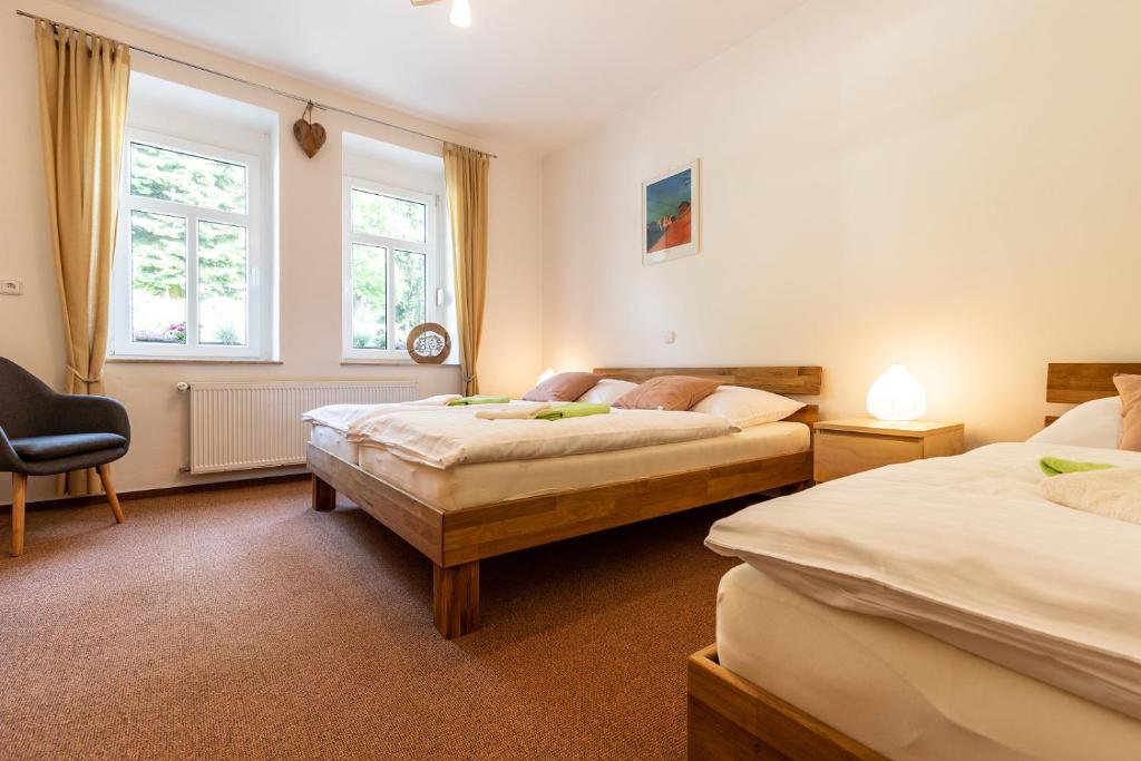 Postel nebo postele na pokoji v ubytování Apartmány nad Šlikovkou