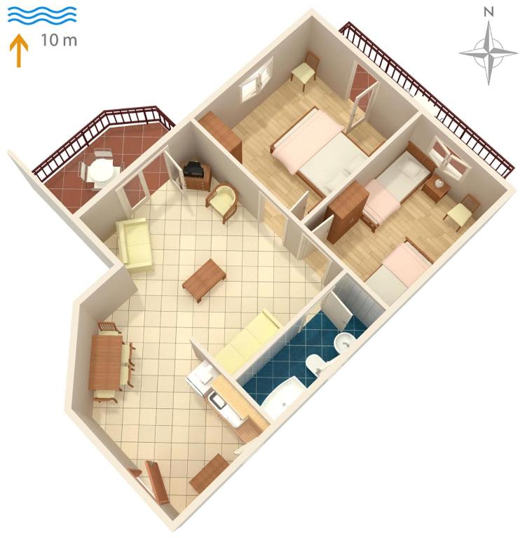 a floor plan of a house with furniture at Apartments by the sea Kraj, Pasman - 3460 in Pašman