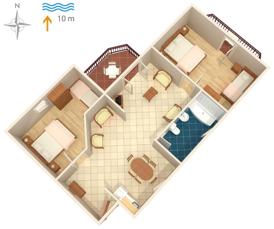 a floor plan of a house top view at Apartments by the sea Kraj, Pasman - 3460 in Pašman