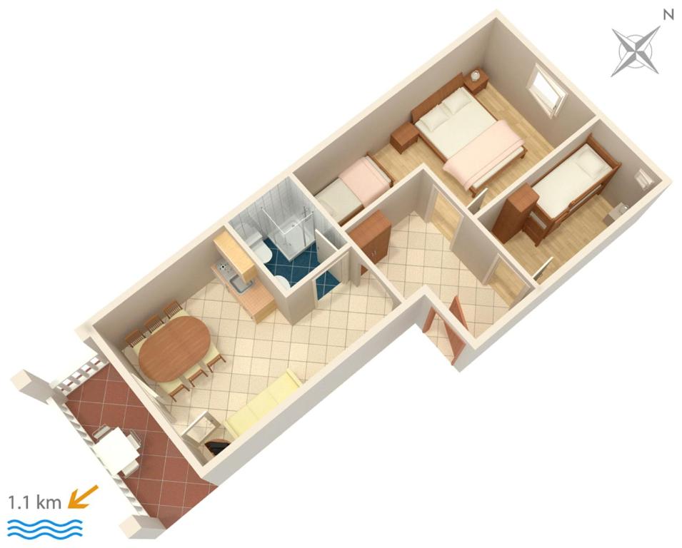Plán poschodí v ubytovaní Apartments and rooms with parking space Biograd na Moru, Biograd - 4305