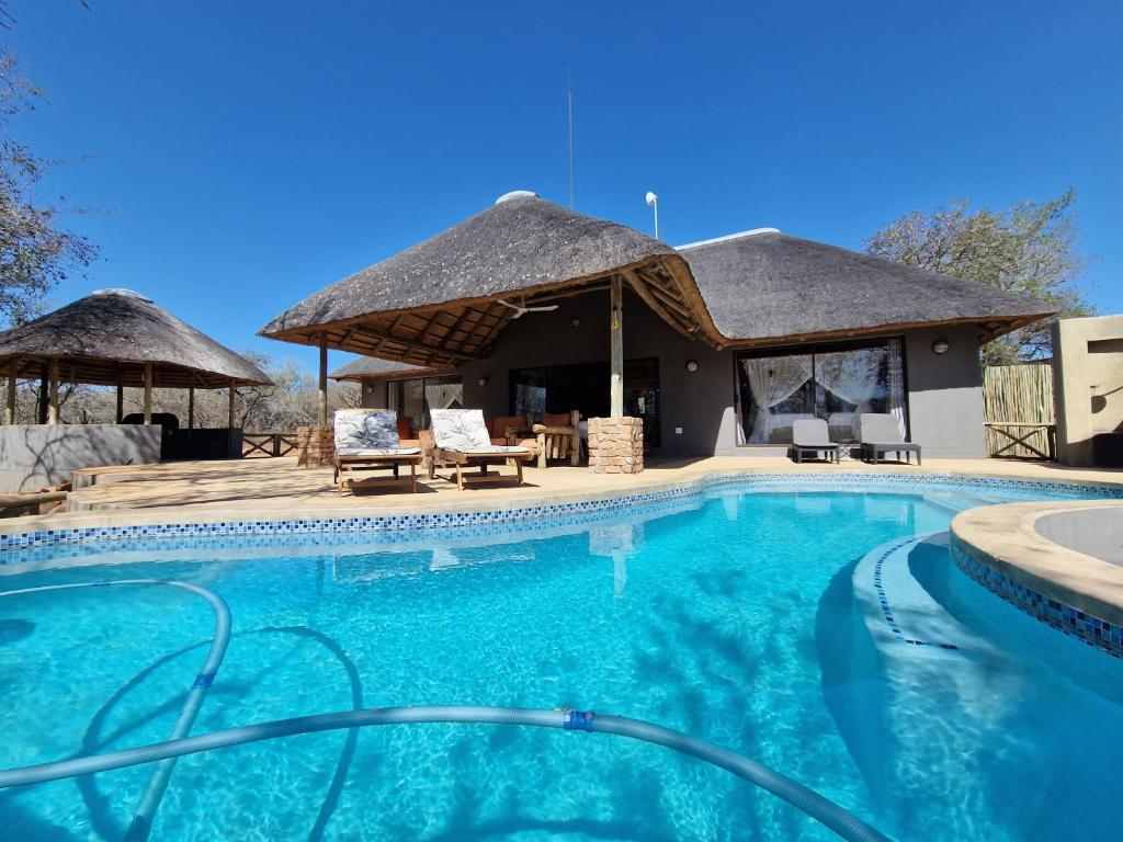 a villa with a swimming pool and a house at Pata Pata House in Marloth Park