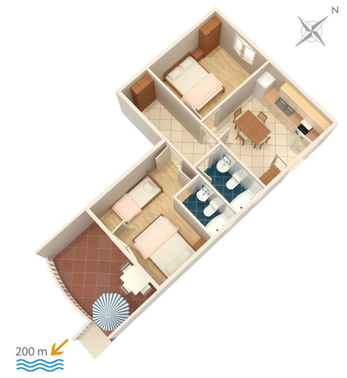Půdorys ubytování Apartments by the sea Grebastica, Sibenik - 4254
