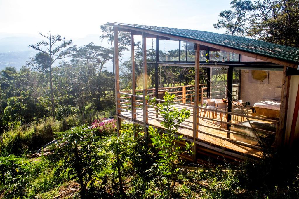 una casa en una colina con vistas al bosque en Casa el Ocobo, proyecto ecodependiente, en Silvania