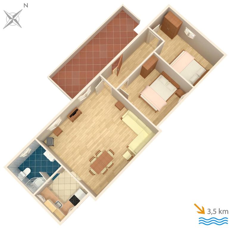 aometric floor plan of a house with furniture at Apartments with a parking space Zupanje, Krk - 5307 in Županje