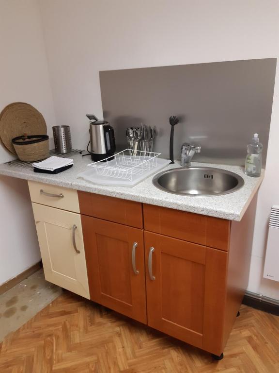 Kuchyň nebo kuchyňský kout v ubytování Studio central airco et local vélo