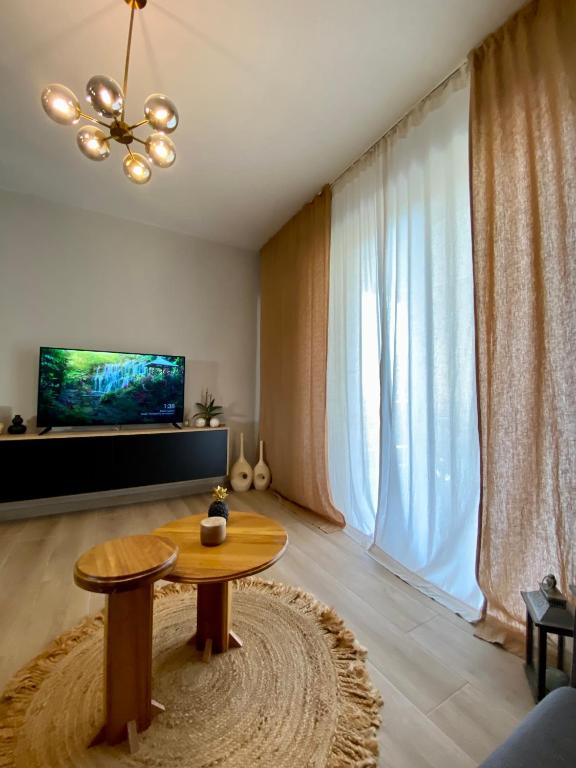 Televízia a/alebo spoločenská miestnosť v ubytovaní Cozy flat elix