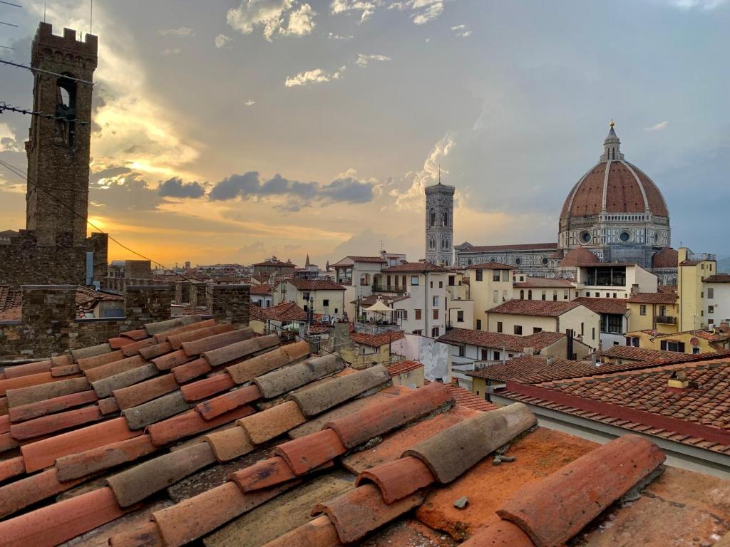 - une vue sur une ville avec des bâtiments et des toits dans l'établissement Casa Pavó Appartamento accanto al Bargello, à Florence