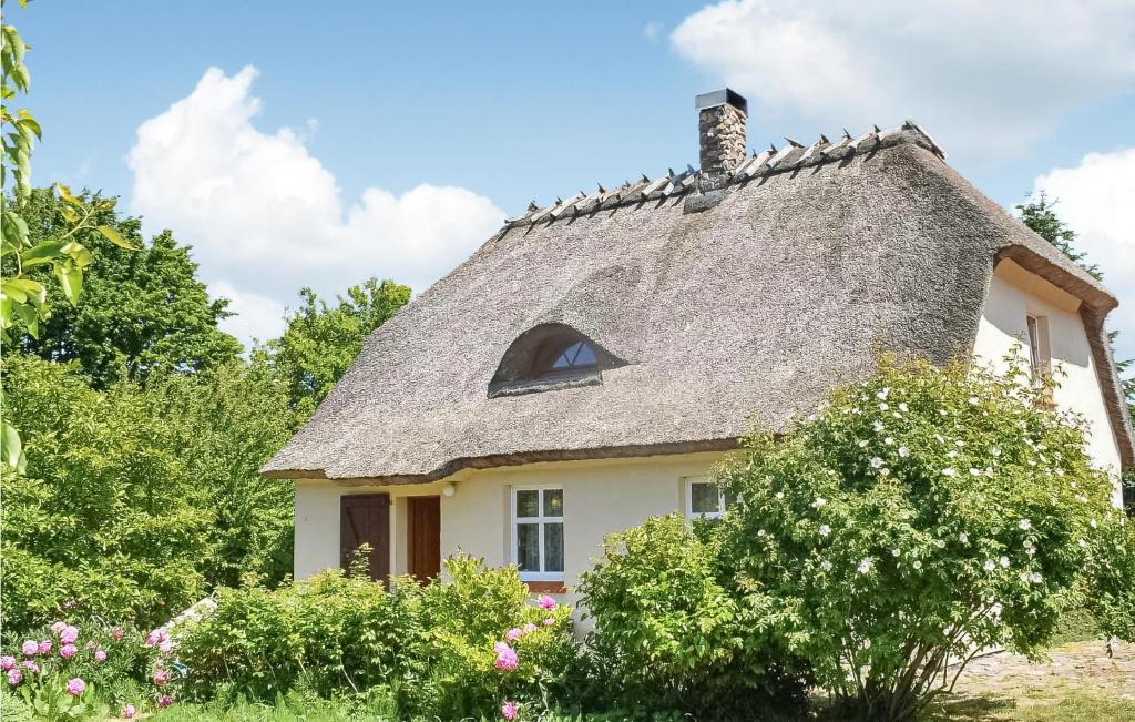 a thatch roofed house with a window at Stunning Home In Ustronie Morskie With Wifi in Ustronie Morskie