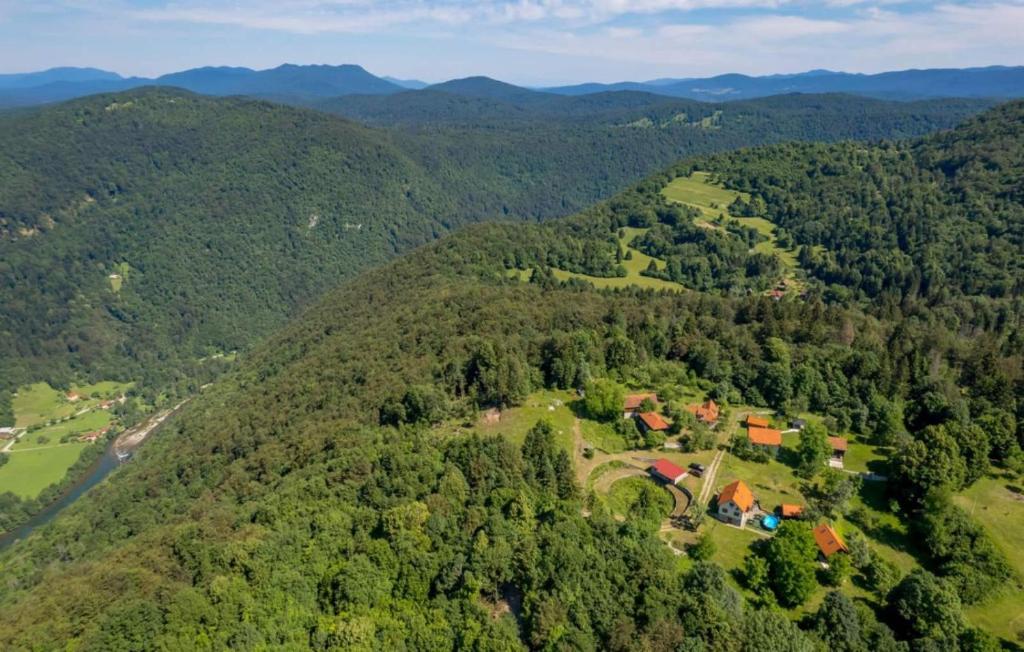 an aerial view of a house in the middle of a forest at Kuća za odmor Zora. in Brod Moravice