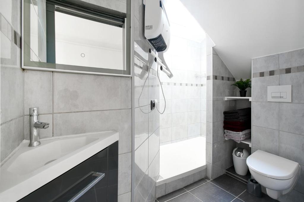 a bathroom with a sink and a toilet at Appartement Cosy Bourgoin - Gare &amp; Centre in Bourgoin