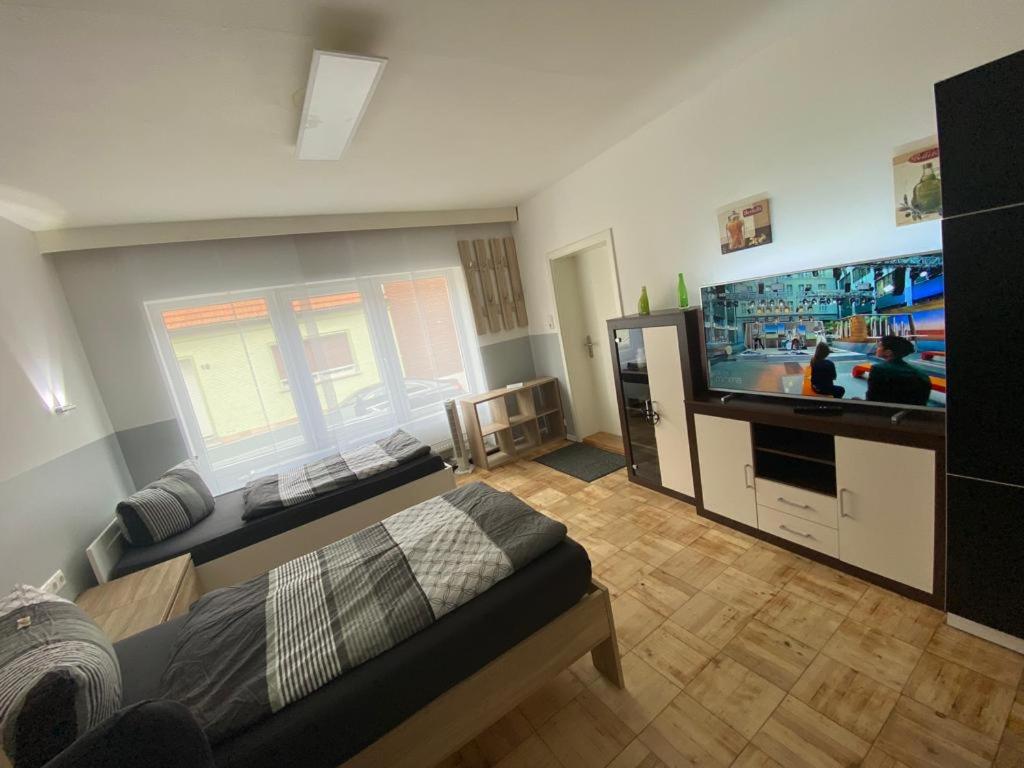 TV in/ali zabaviščno središče v nastanitvi Ferienwohnung H&M Immobilien Hettstedt 2