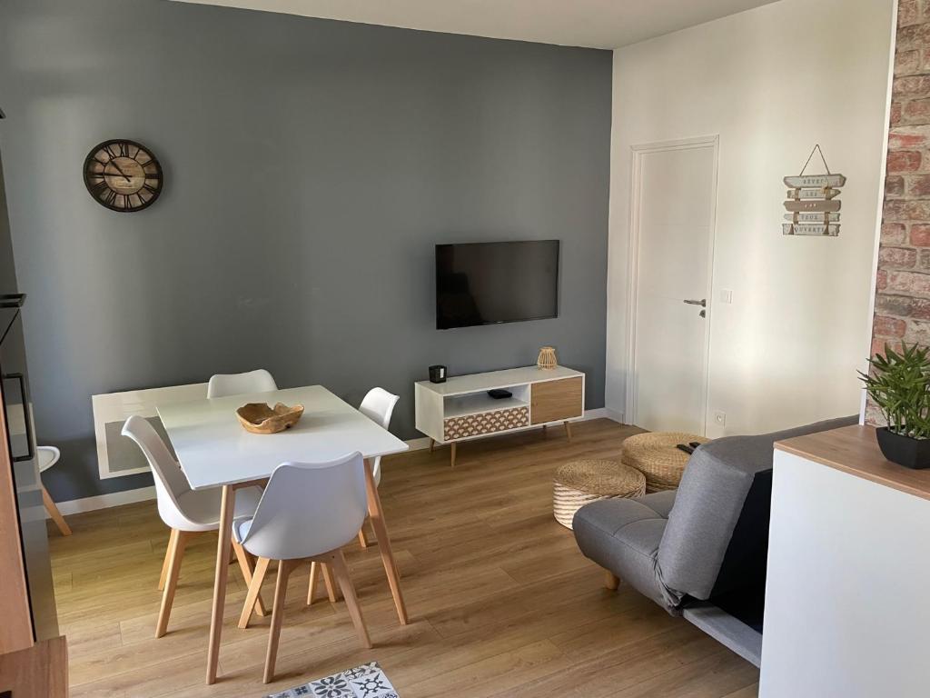 Televízia a/alebo spoločenská miestnosť v ubytovaní Le P'tit Montjoux - Appart avec Jardin proche gare