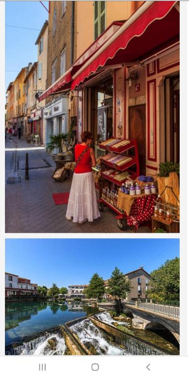 two pictures of a woman standing outside of a store at Studio in Sorgues