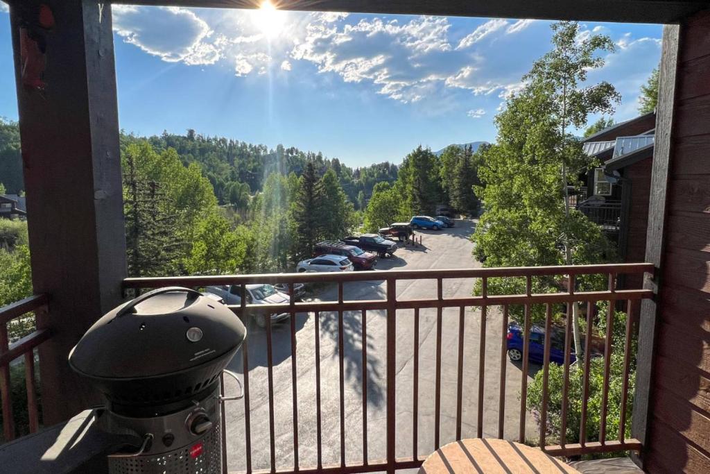 a balcony with a view of a parking lot at Outlaw Hideaway in Telluride