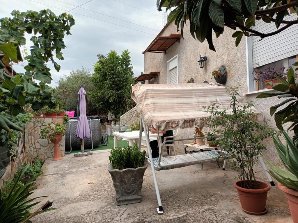 a garden with a table and a cover on a house at Aromi di Sicilia Casa Vacanze in Palermo