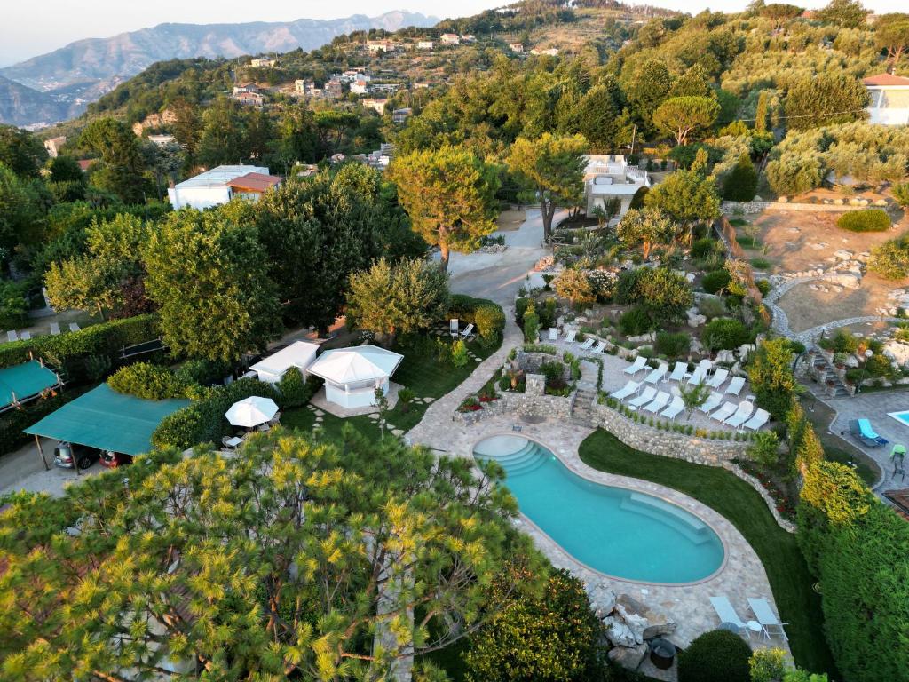 an aerial view of a resort with a swimming pool at Resort Ravenna in Massa Lubrense