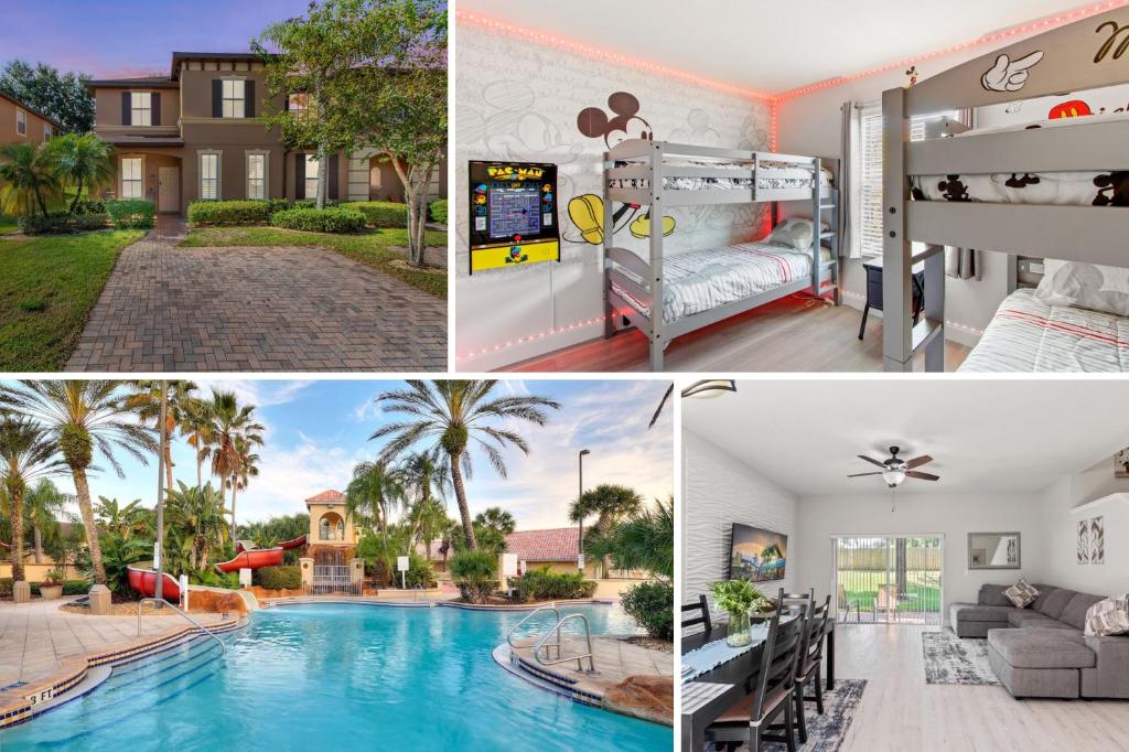 a collage of pictures of a house with a swimming pool at Newly Remodeled 4BD/4BA Townhouse-Regal Palms Resort Near Disney in Davenport