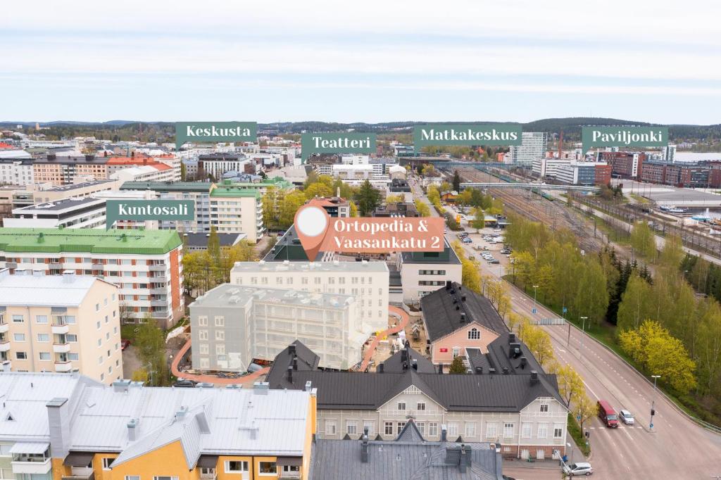 an aerial view of a city with buildings at Forenom Serviced Apartments Jyväskylä Vaasankatu in Jyväskylä