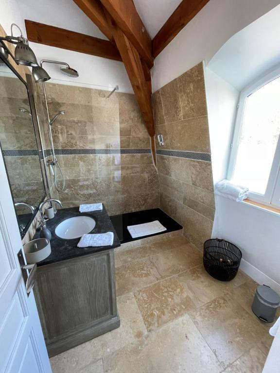 a bathroom with a sink and a shower at Manoir d&#39;Amaury - Chambres d&#39;hôtes in Gréoux-les-Bains