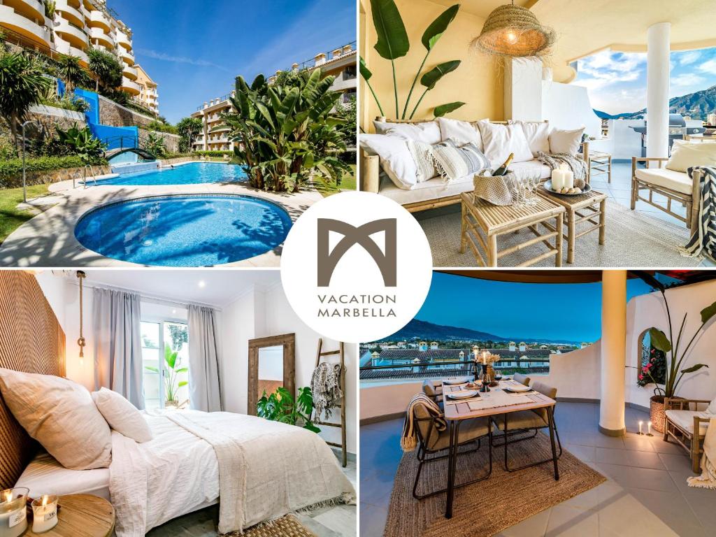 un collage de fotos de un hotel con una villa en RETREAT IN THE EXOTIC SEÑORÍO DE ALOHA, en Marbella