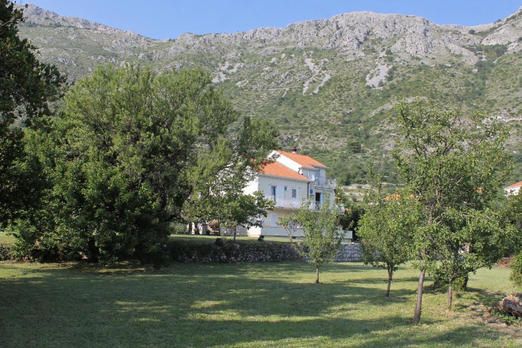 una casa en medio de un campo con árboles en Apartments for families with children Mlini, Dubrovnik - 8970 en Mlini