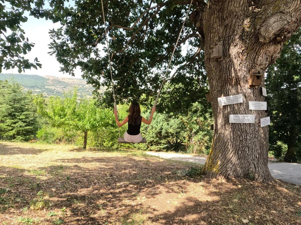 una mujer sentada en un columpio en un árbol en Equiturismo San Lorenzo - Villa KAMARA, en Cammarata