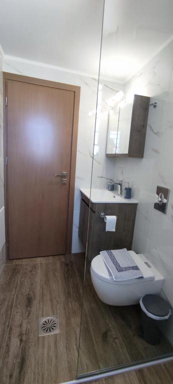 a bathroom with a toilet and a sink at Romantica Apartments in Falasarna
